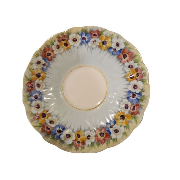 Aynsley Fine Bone China Baby Blue Tea cup with Anemones flowers and saucer - Picture 3 of 4
